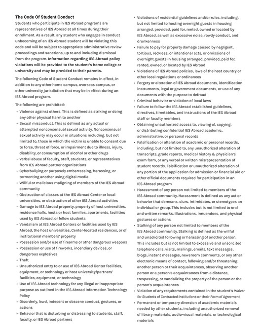 Code Boom Transcript. Ies IES Abroad - Student Handbook - CP - Page 40-41
